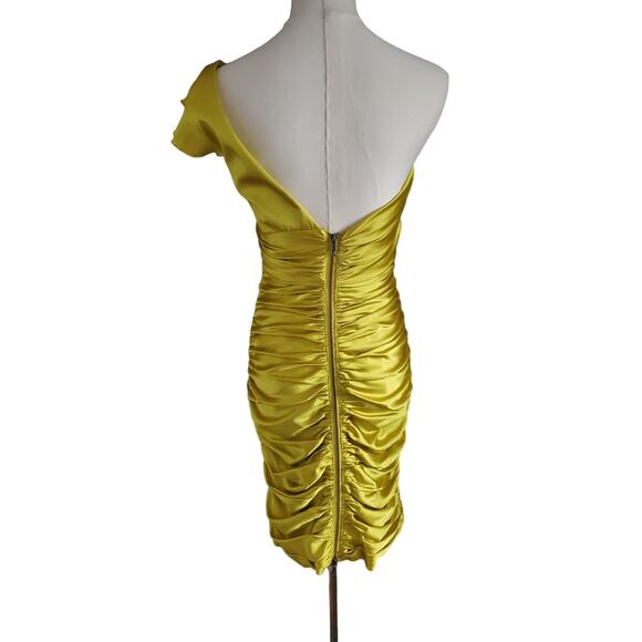Lavendar Label by Vera Wang Satin Ruched One Shoulder Dress Exposed Zipper 2/36 - Picture 3 of 6